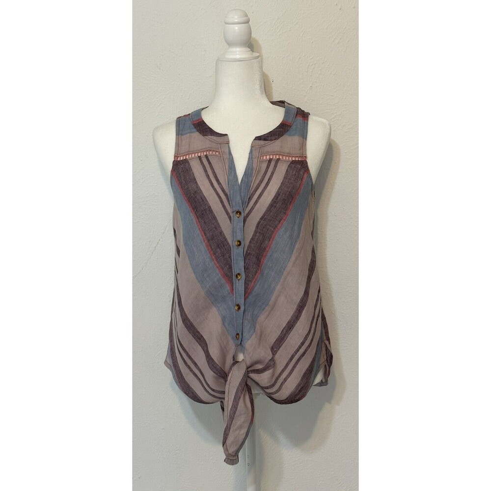 Maeve Anthropologie Women Size 0 Linen Button Up Sleeveless Top Lagenlook Beach
